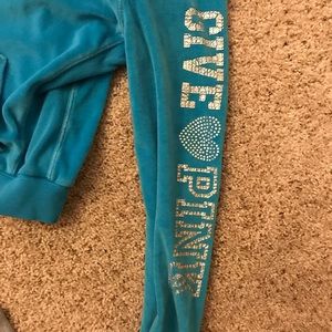 Blue velour PINK HOODIE
